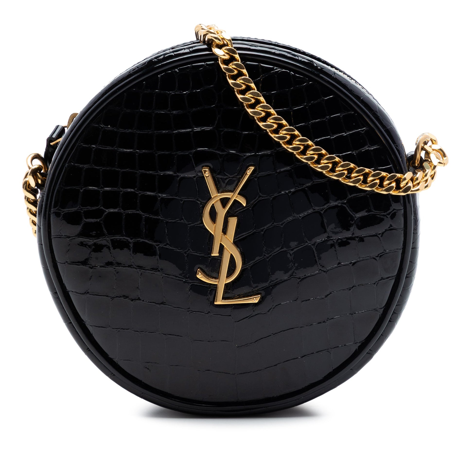 Saint Laurent Croc Embossed Patent Round Vinyle Camera Bag
