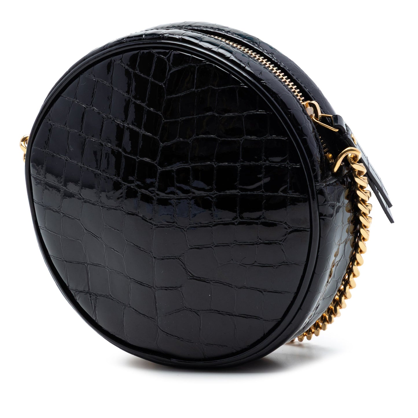 Saint Laurent Croc Embossed Patent Round Vinyle Camera Bag
