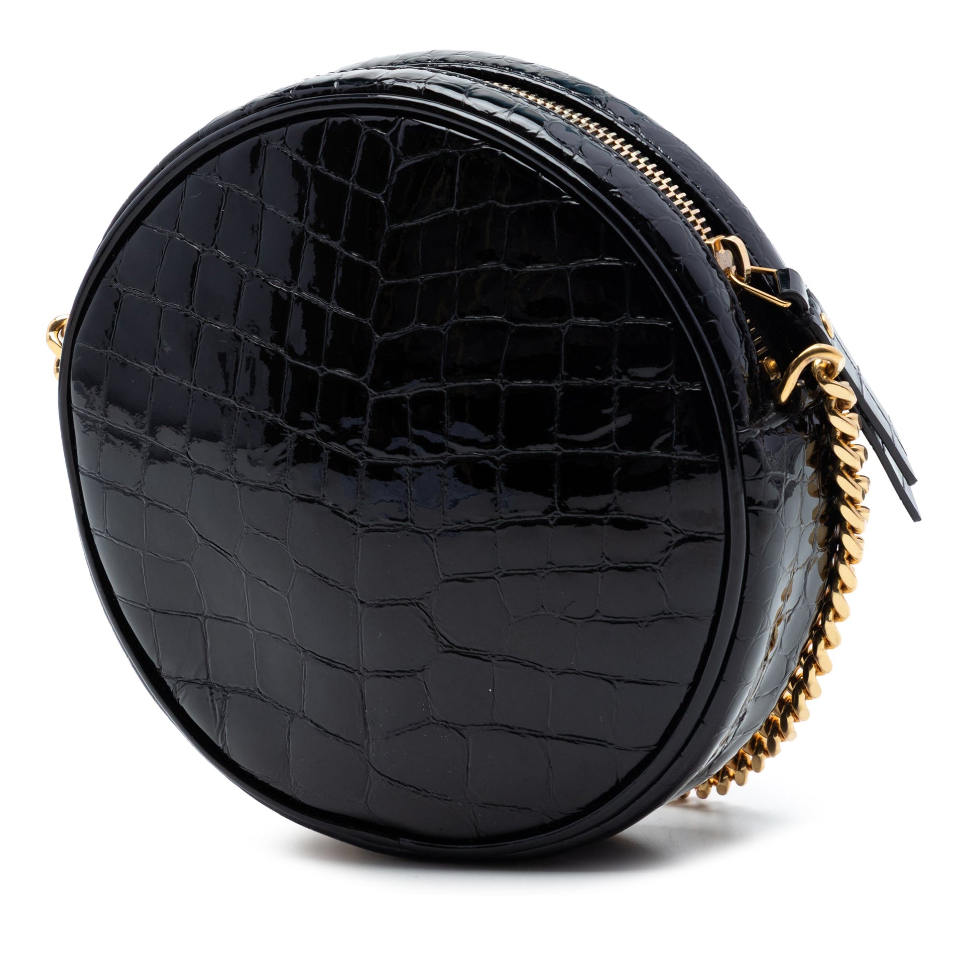 Saint Laurent Croc Embossed Patent Round Vinyle Camera Bag