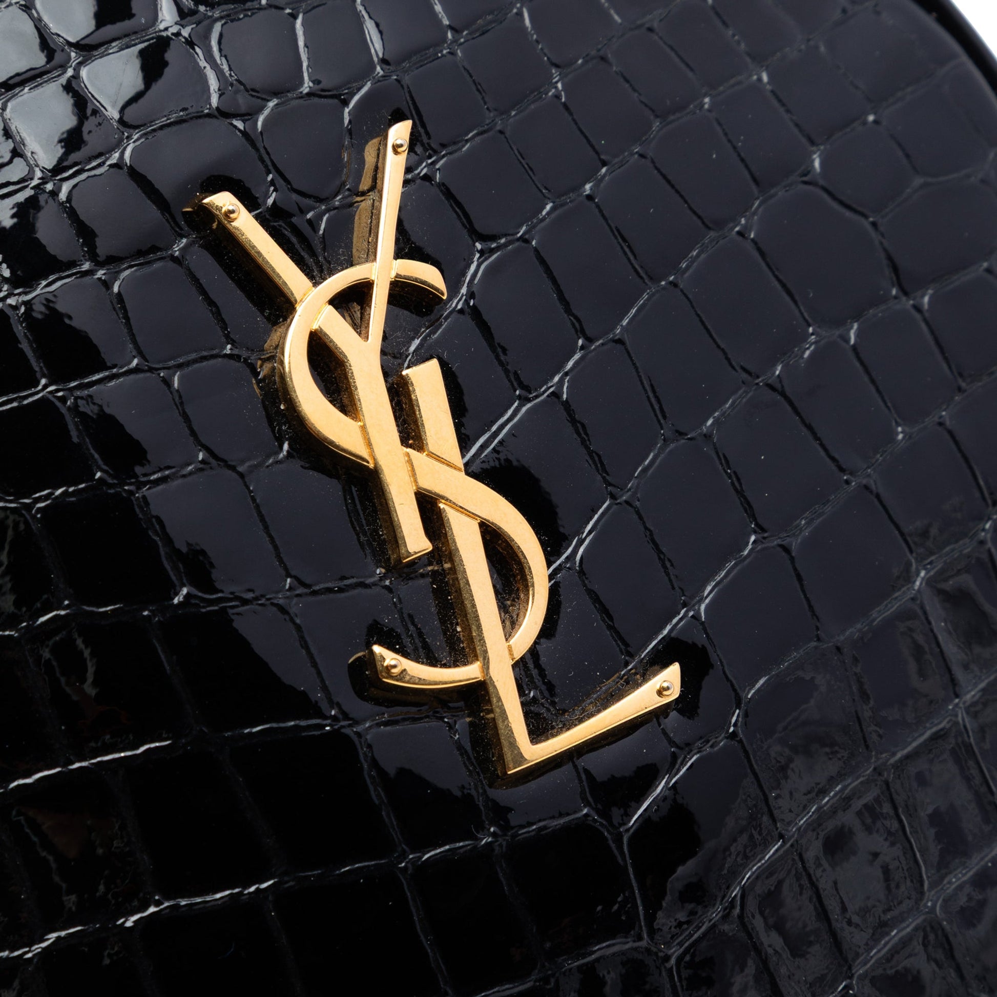 Saint Laurent Croc Embossed Patent Round Vinyle Camera Bag