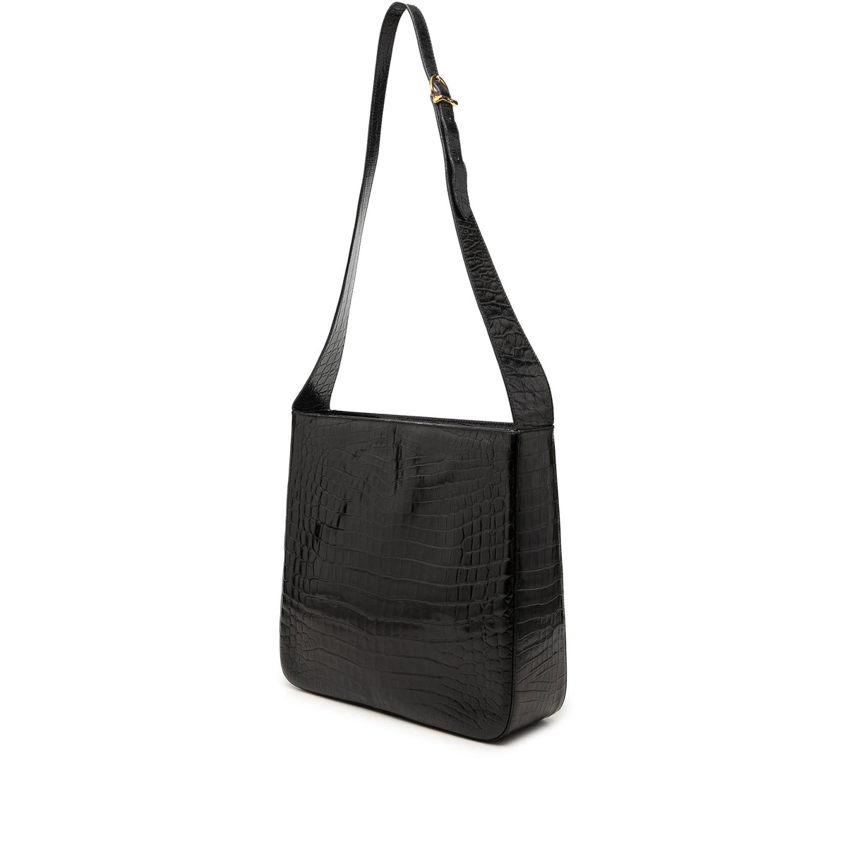 Ferragamo Croc Embossed Leather Double Gancini Crossbody — Black