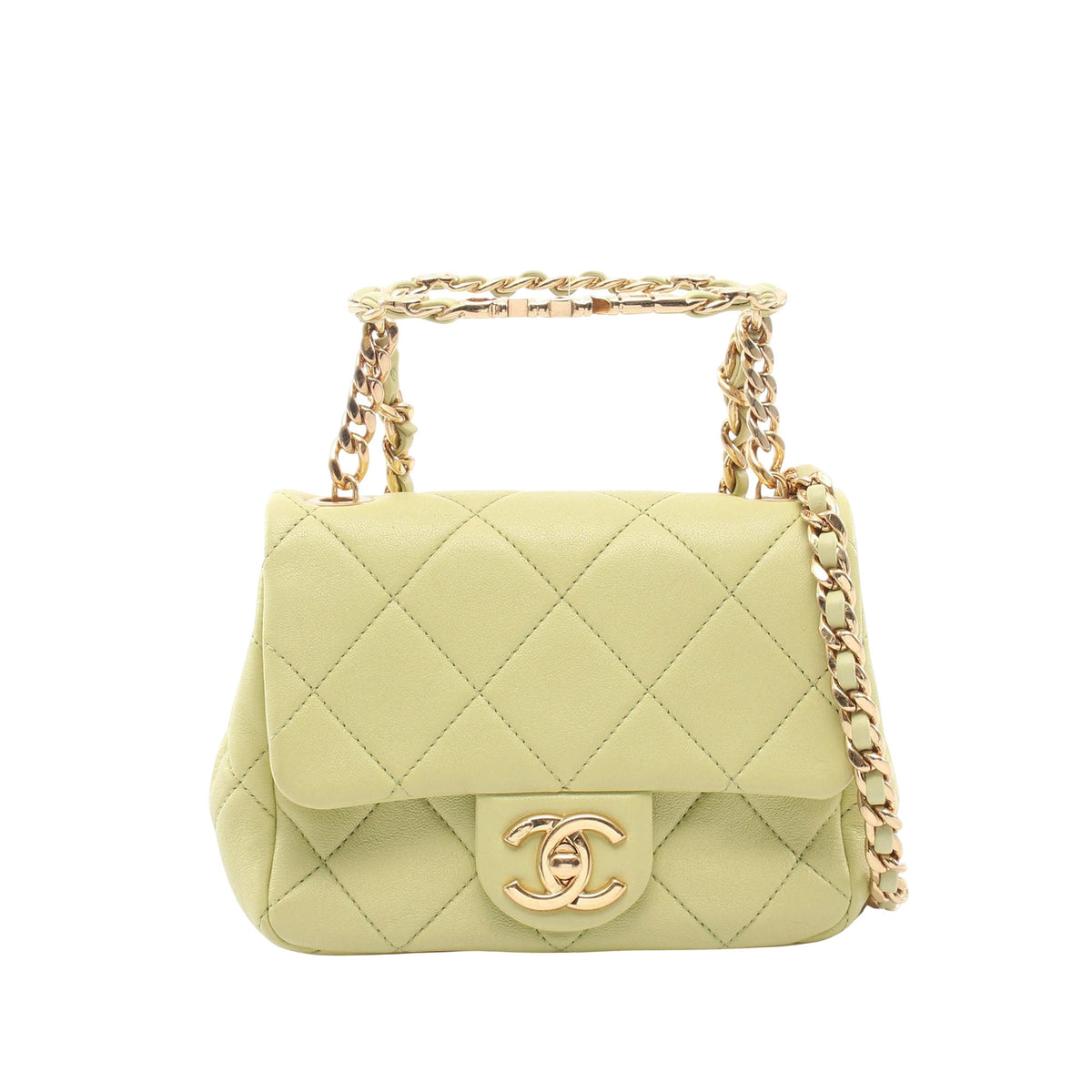 Chanel Mini Quilted Lambskin Oval Logo Chain Top Handle Flap