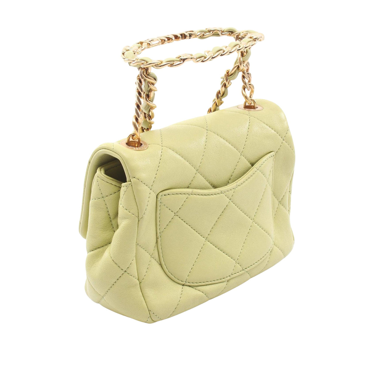 Chanel Mini Quilted Lambskin Oval Logo Chain Top Handle Flap
