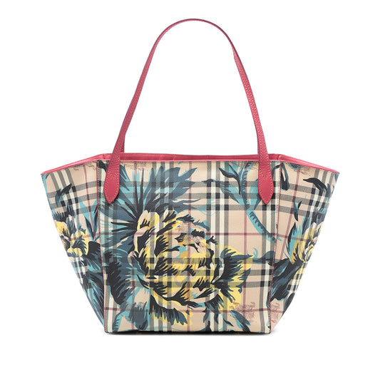 Burberry Small Haymarket Check Floral Print Coated Canvas Canterbury Tote