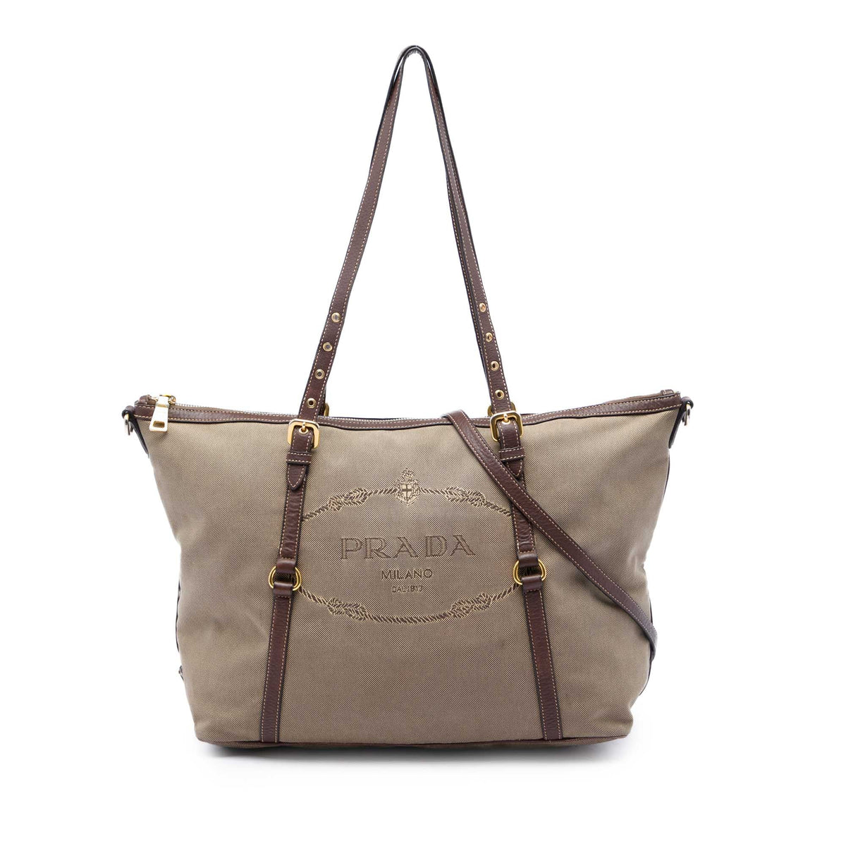 Prada Canvas Canapa Logo Satchel — Beige