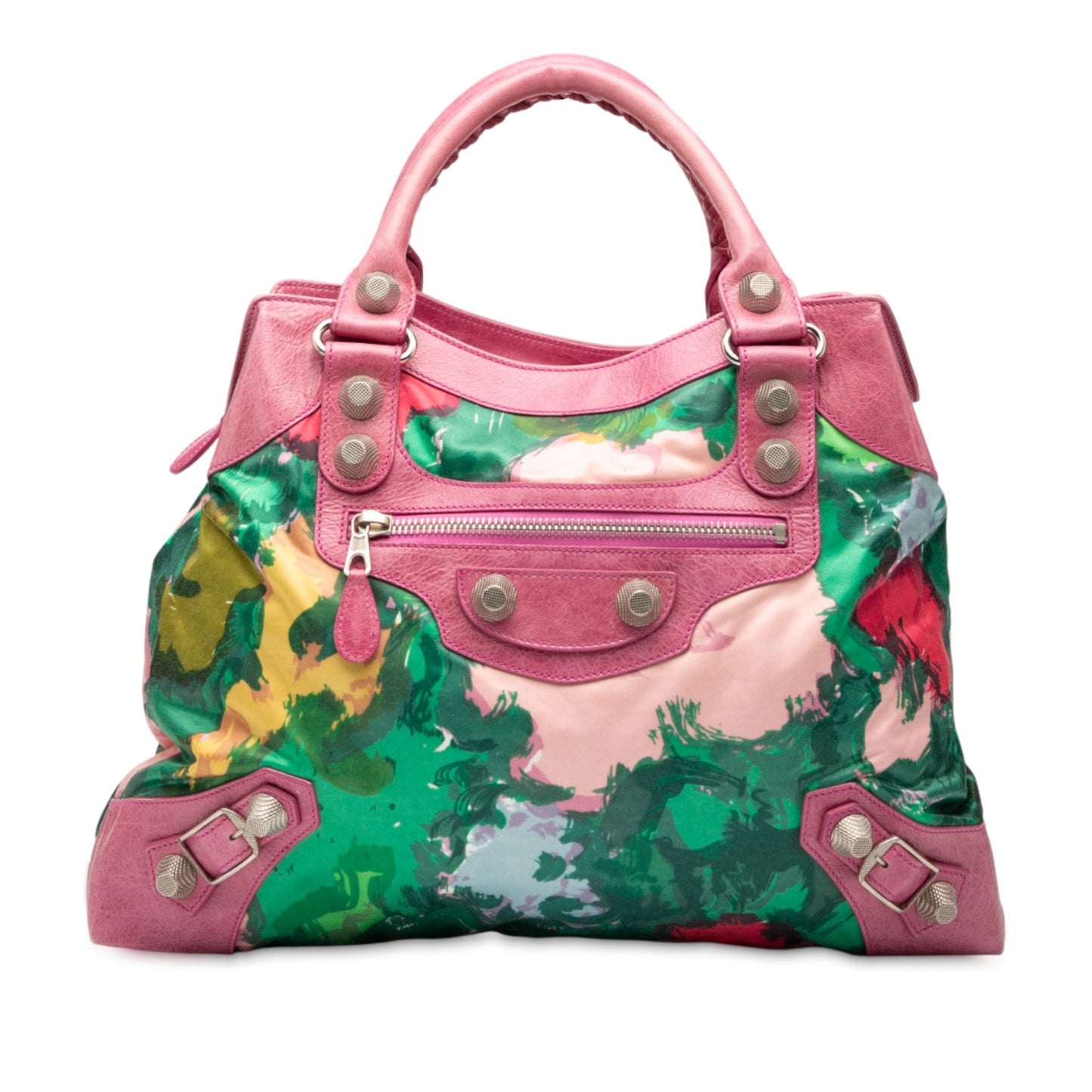Balenciaga Lambskin and Satin Floral Print Motocross Giant 21 Brief Satchel