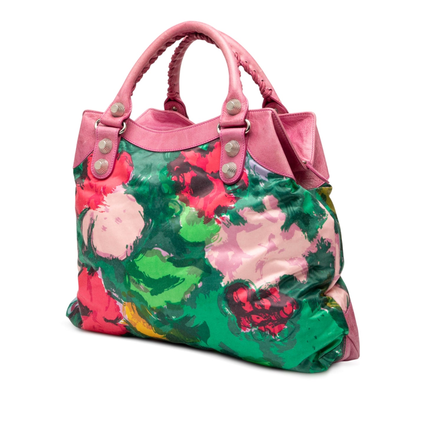 Balenciaga Lambskin and Satin Floral Print Motocross Giant 21 Brief Satchel