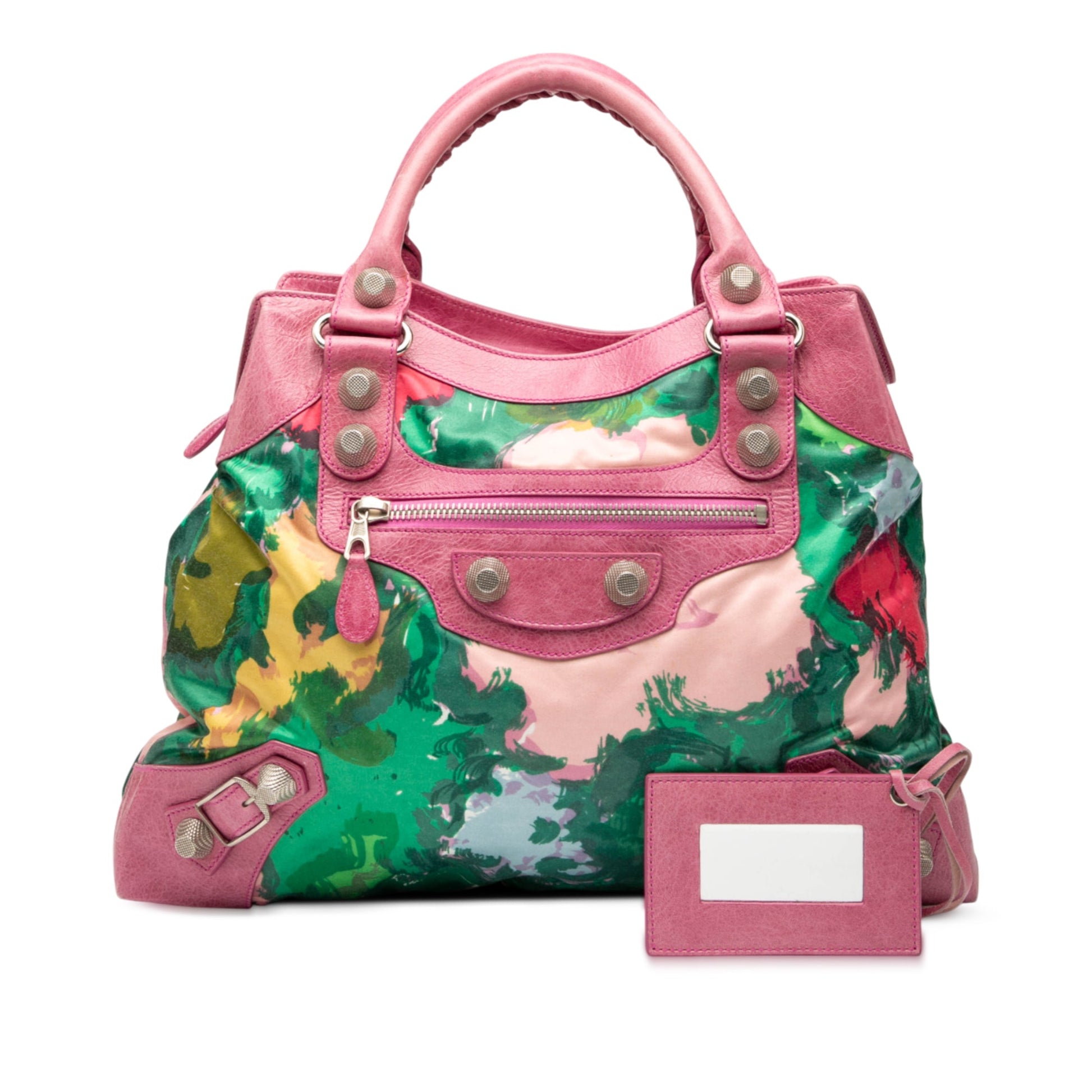 Balenciaga Lambskin and Satin Floral Print Motocross Giant 21 Brief Satchel