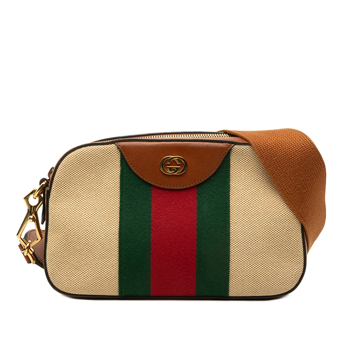 Gucci Canvas Web Camera Bag — Beige