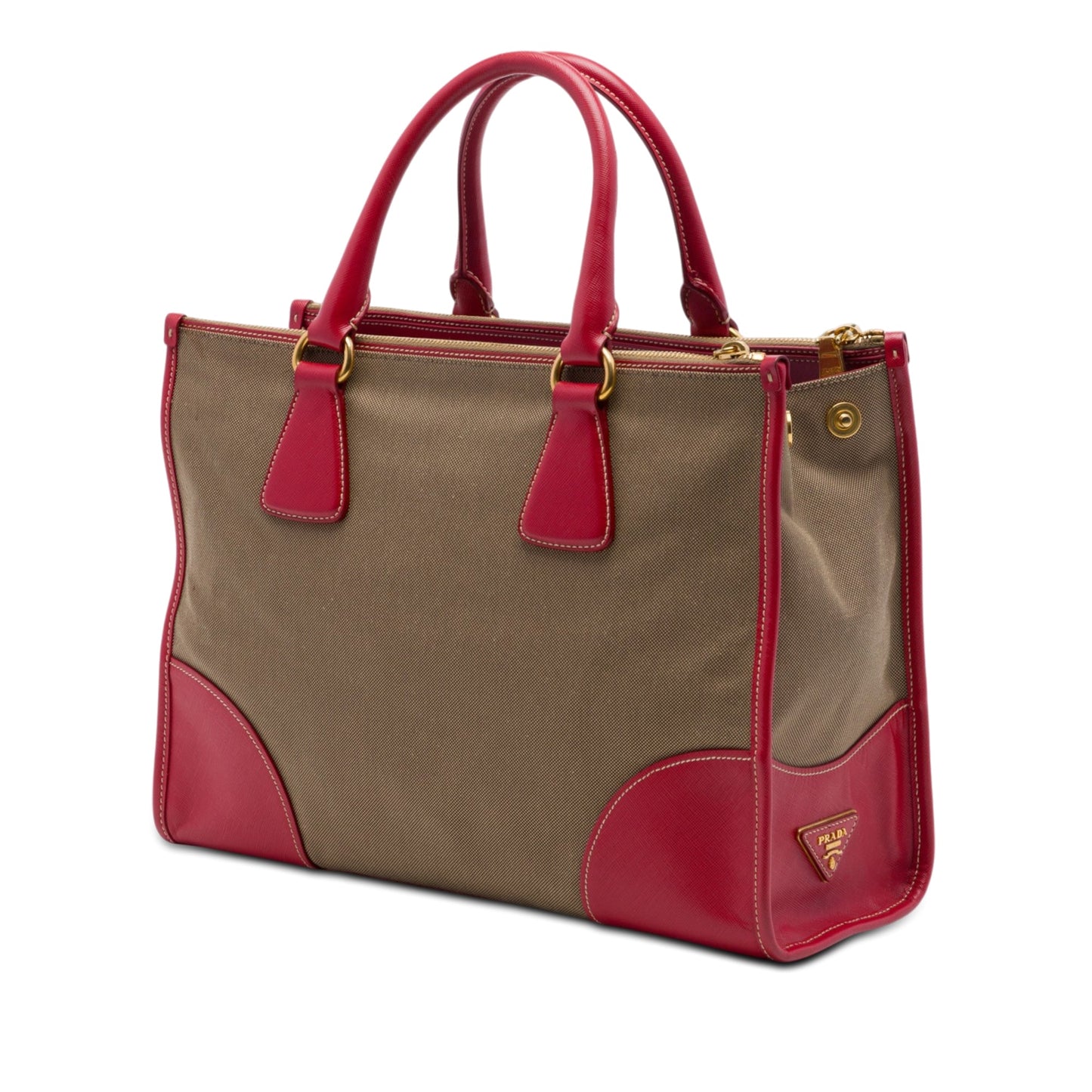 Prada Saffiano Trimmed Canvas Canapa Logo Double Zip Satchel