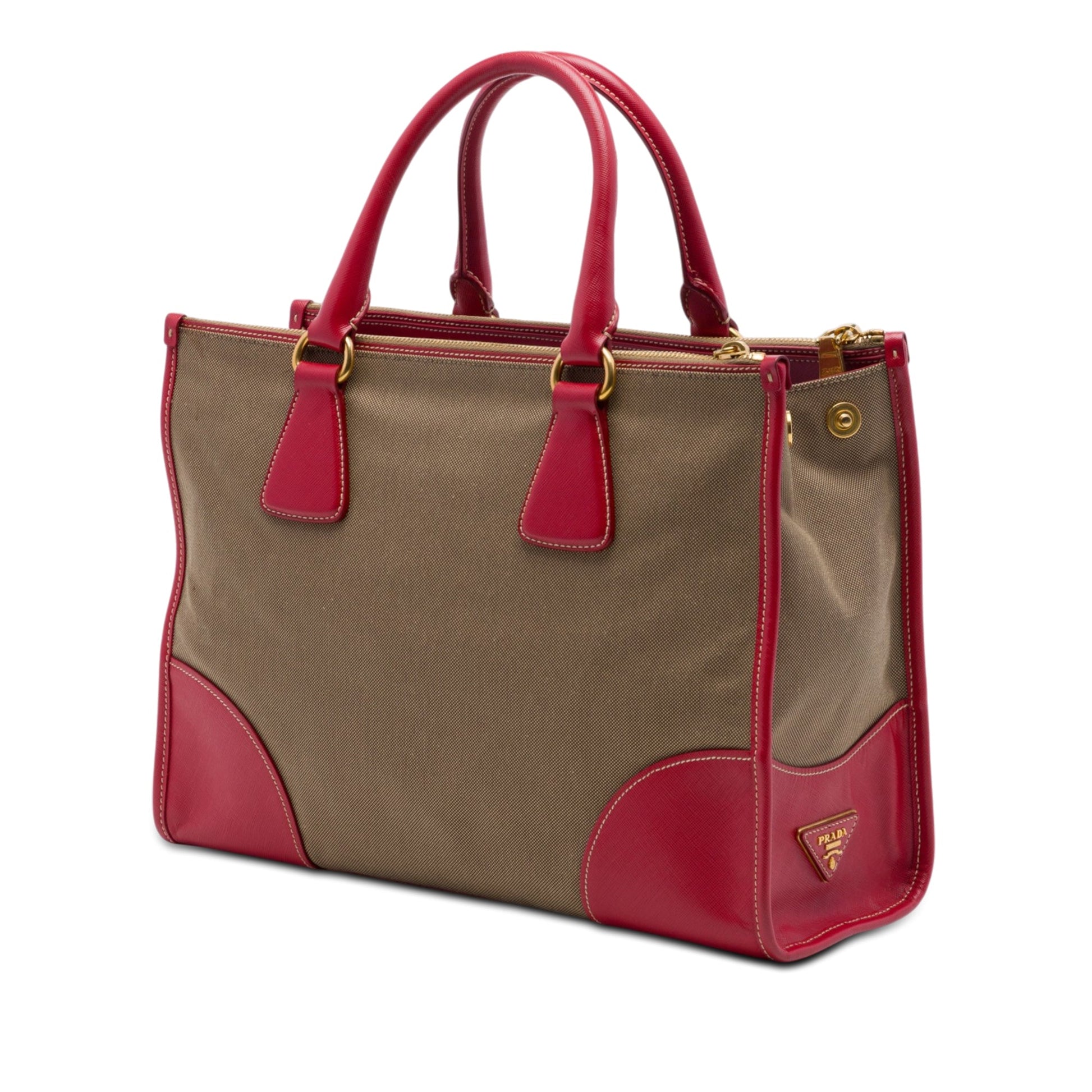 Prada Saffiano Trimmed Canvas Canapa Logo Double Zip Satchel