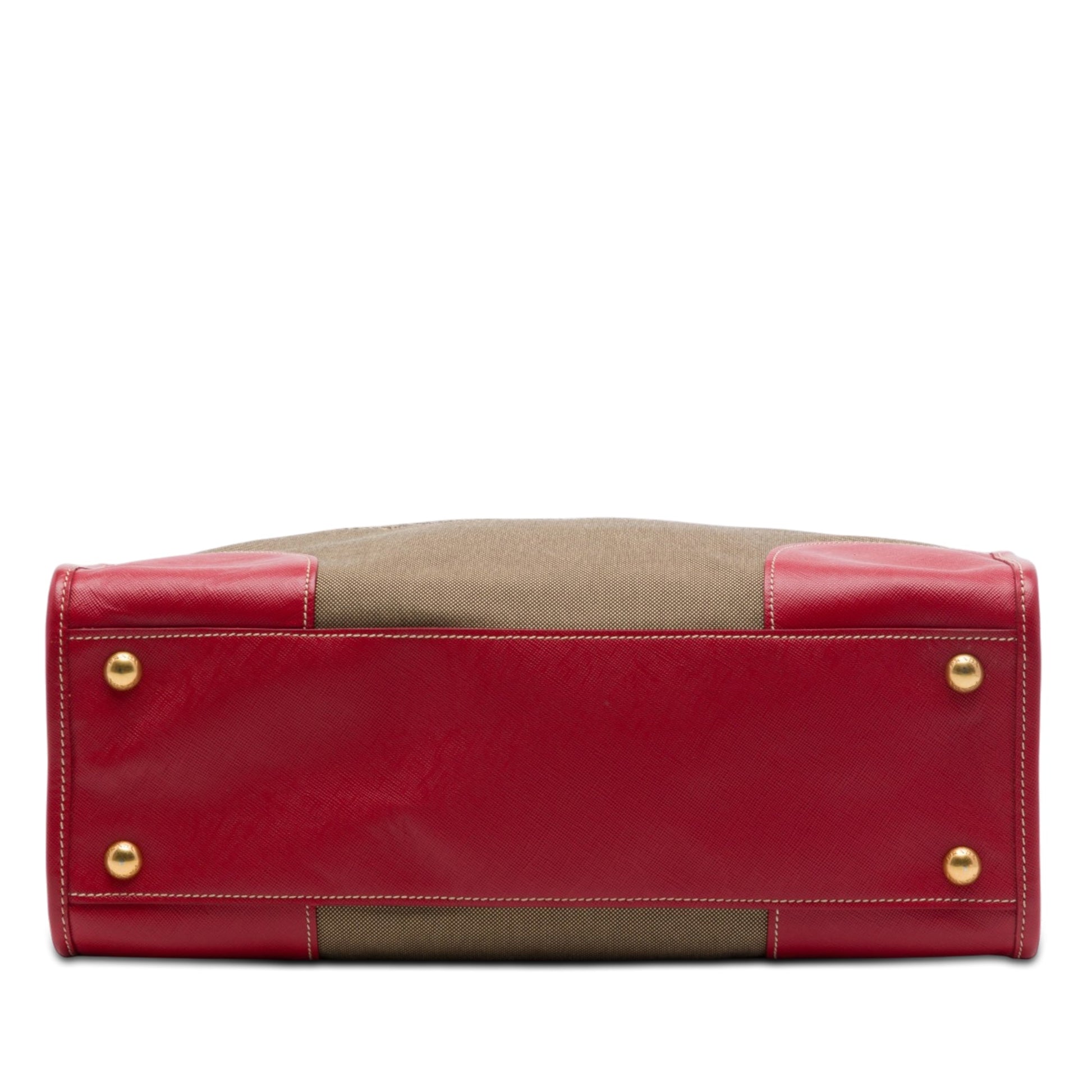 Prada Saffiano Trimmed Canvas Canapa Logo Double Zip Satchel