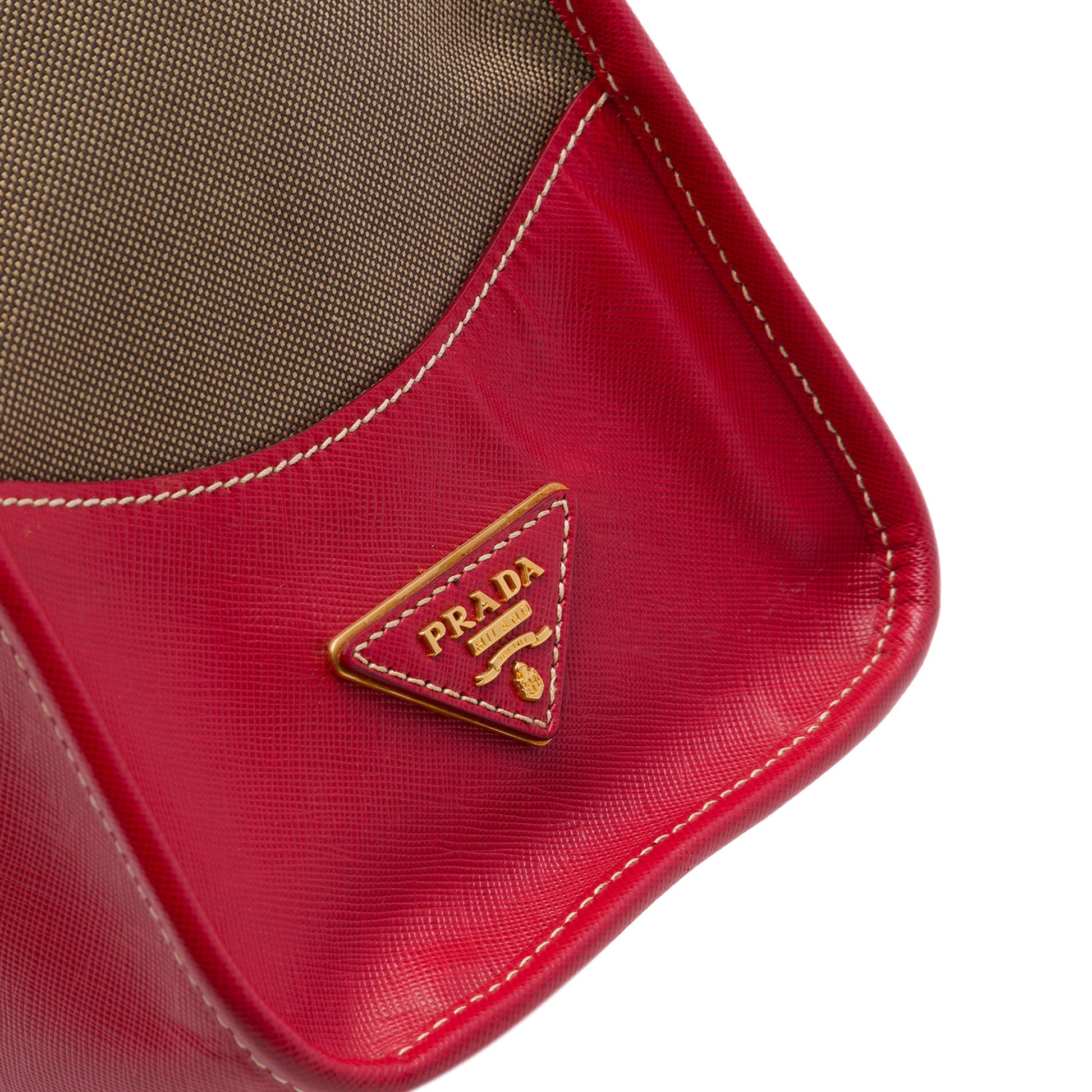 Prada Saffiano Trimmed Canvas Canapa Logo Double Zip Satchel