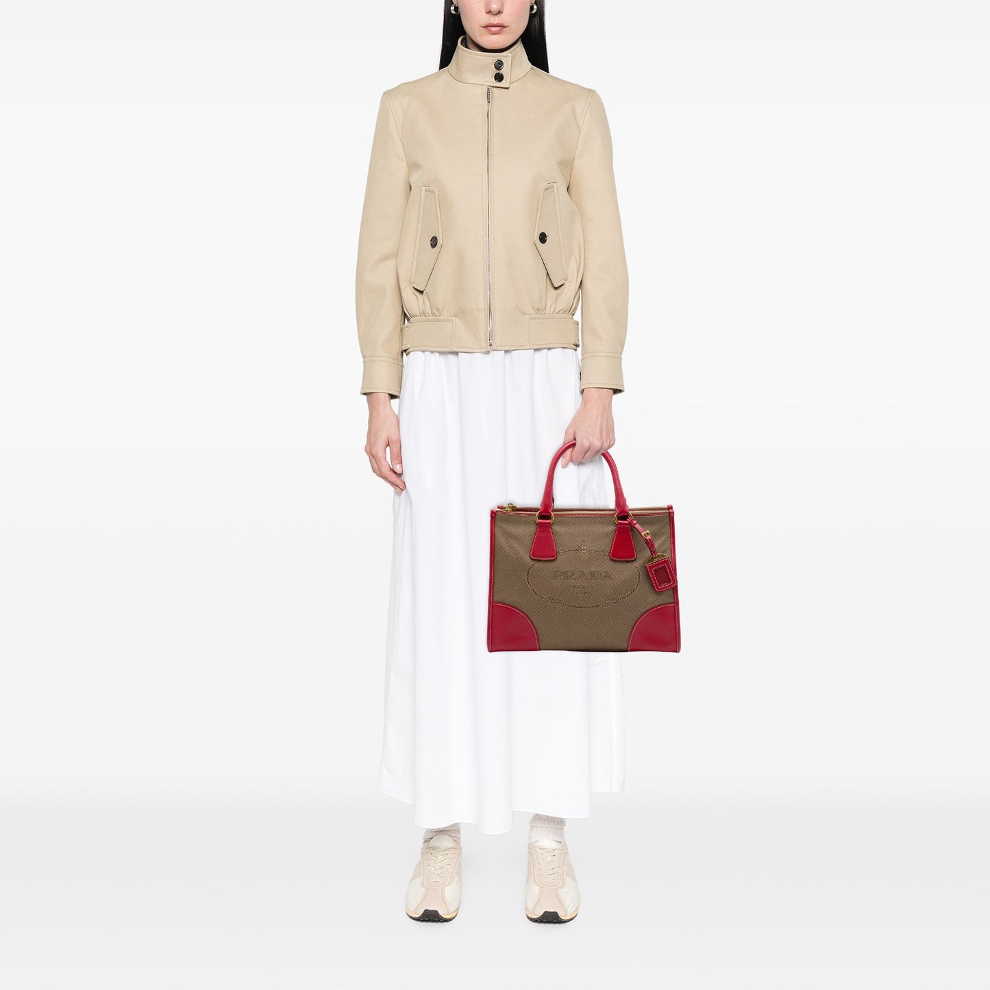 Prada Saffiano Trimmed Canvas Canapa Logo Double Zip Satchel