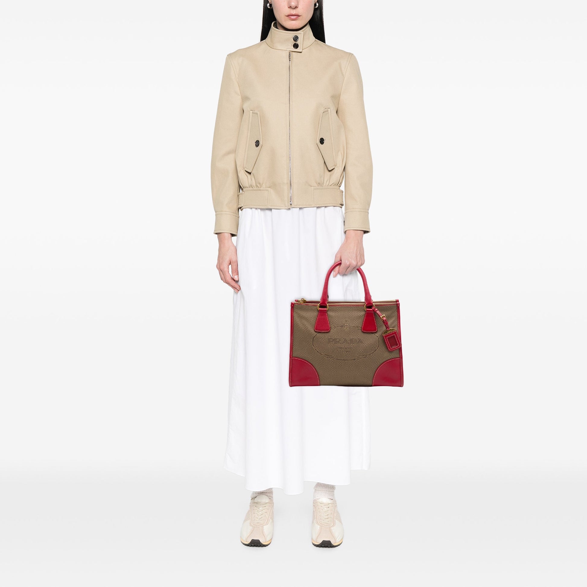 Prada Saffiano Trimmed Canvas Canapa Logo Double Zip Satchel