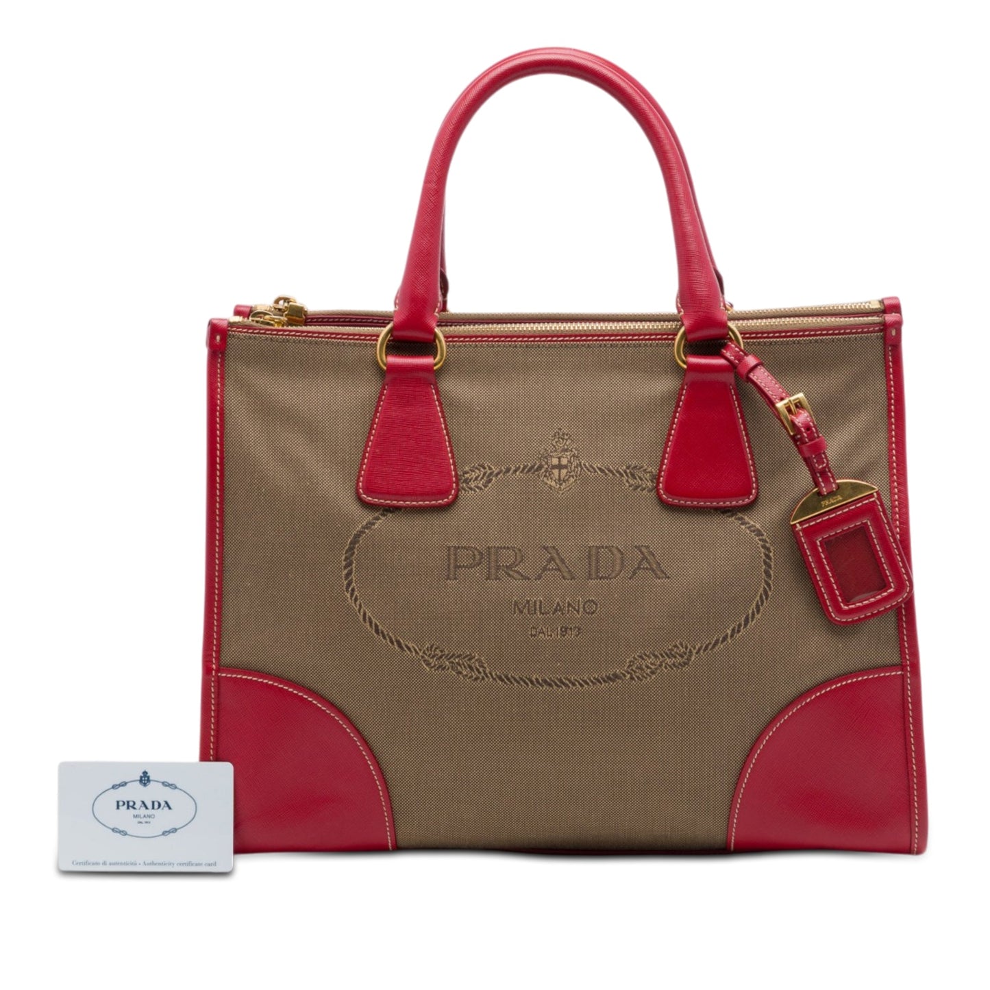 Prada Saffiano Trimmed Canvas Canapa Logo Double Zip Satchel
