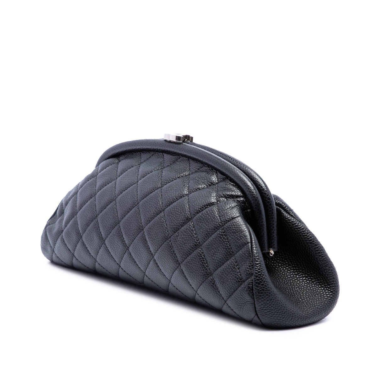 Chanel Quilted Caviar Timeless Kisslock Clutch — Black