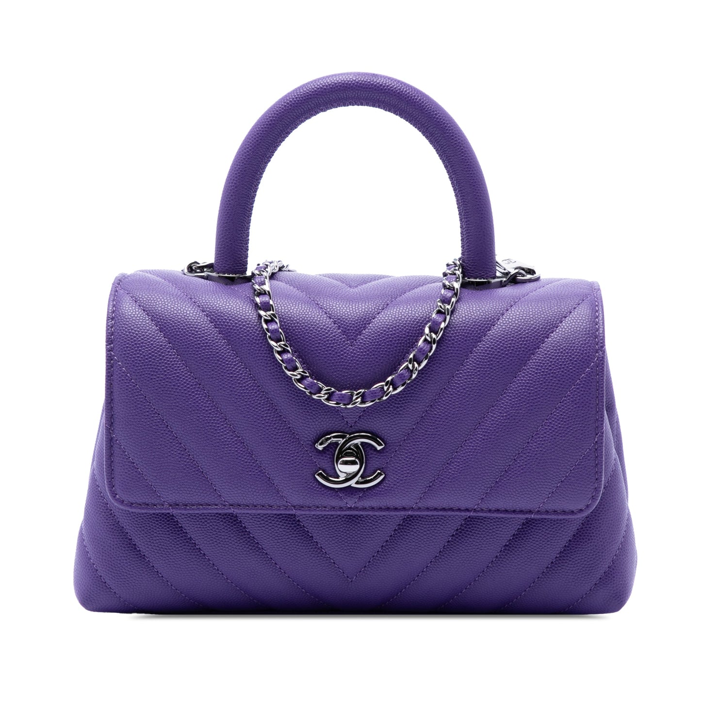 Chanel Mini Chevron Caviar Coco Top Handle Bag