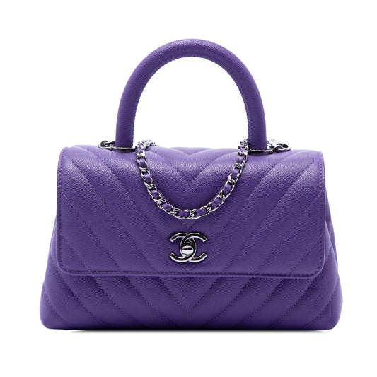 Chanel Mini Chevron Caviar Coco Top Handle Bag