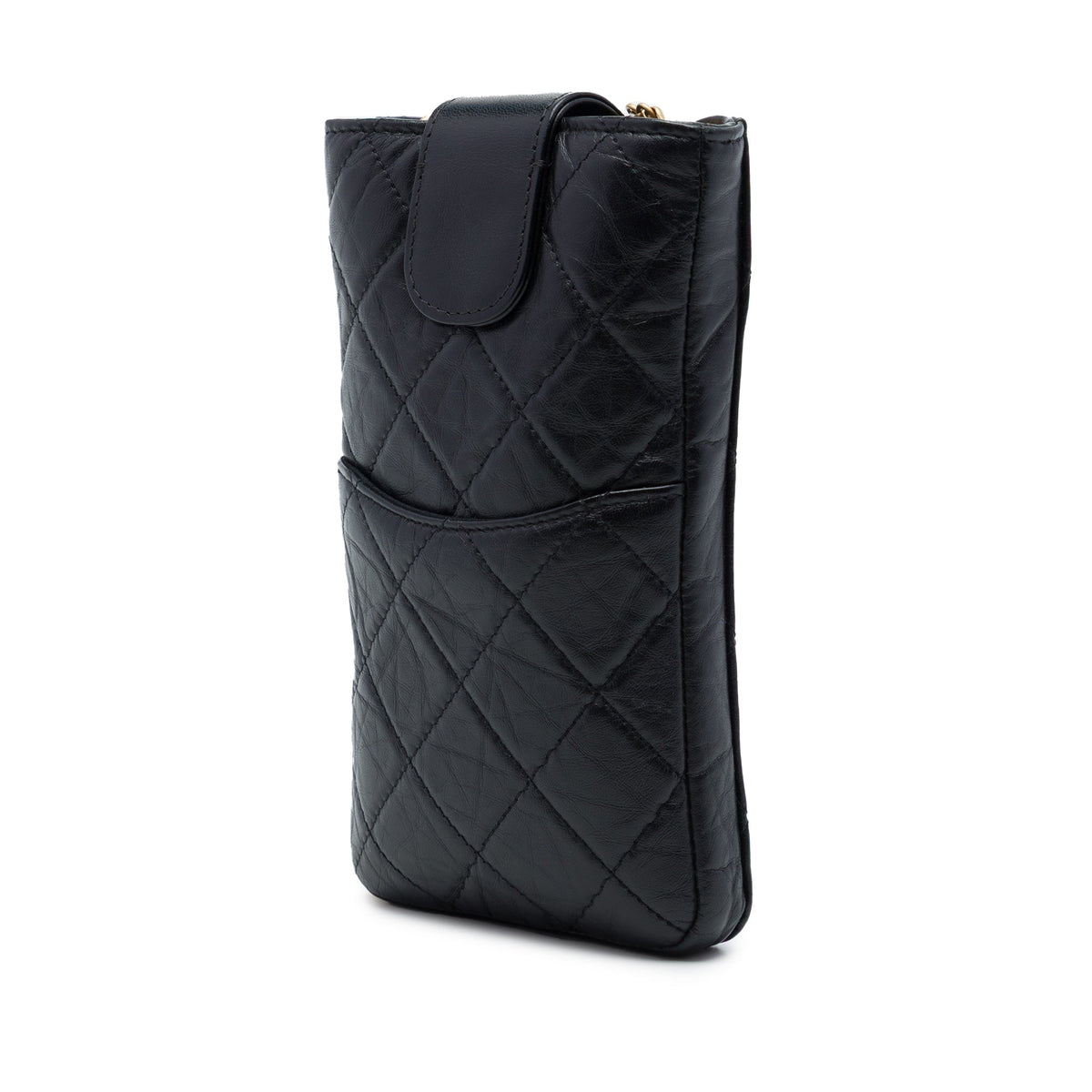 Chanel Quilted Aged Calfskin Reissue 2.55 Phone Holder With Chain — Black