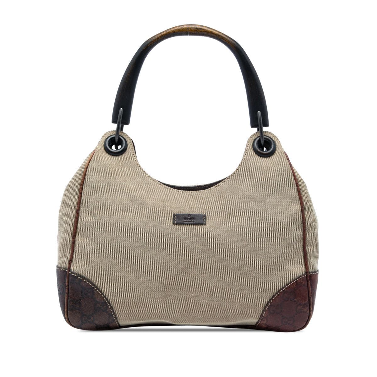 Gucci Guccissima Trimmed Canvas Colbert Shoulder Bag — Beige