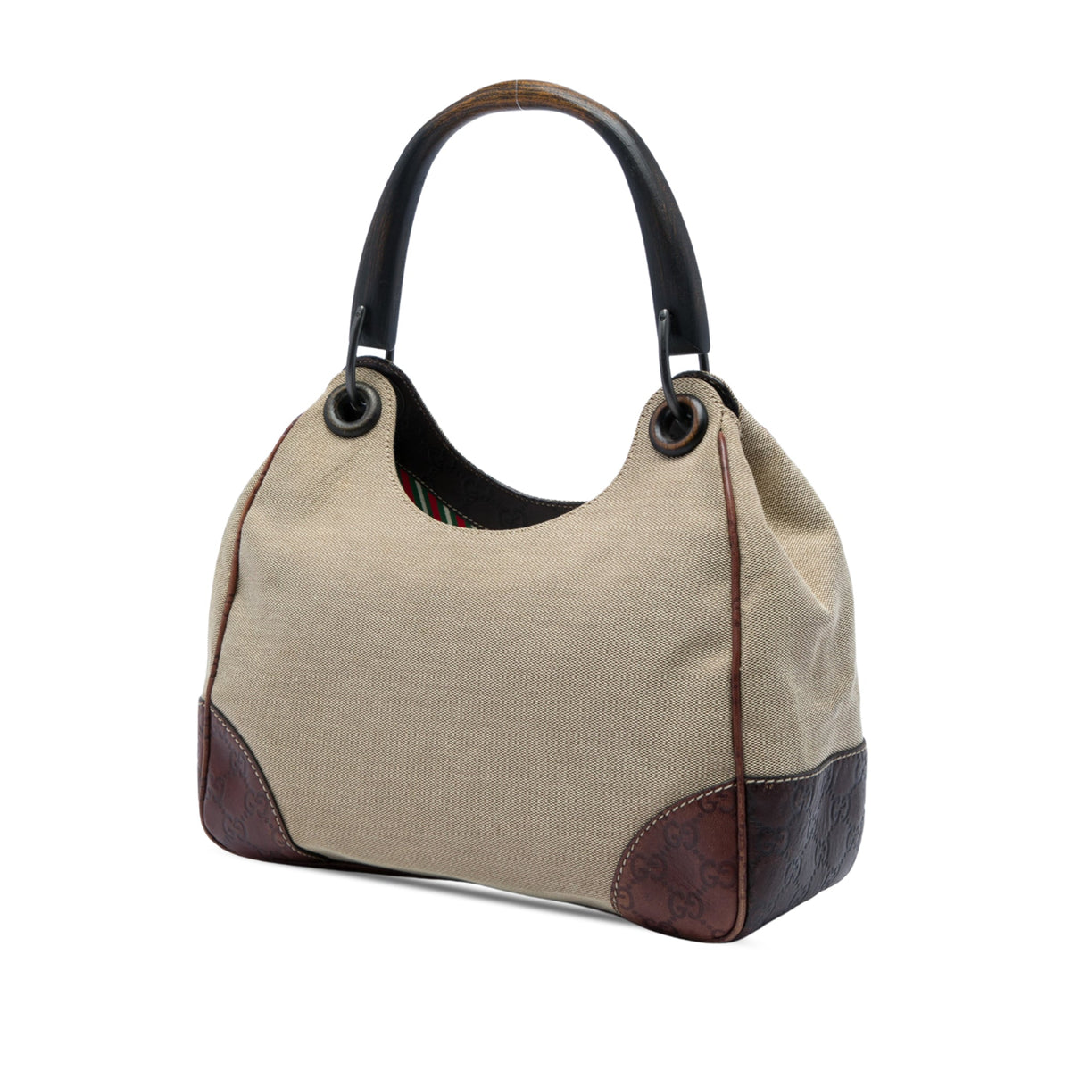 Gucci Guccissima Trimmed Canvas Colbert Shoulder Bag — Beige
