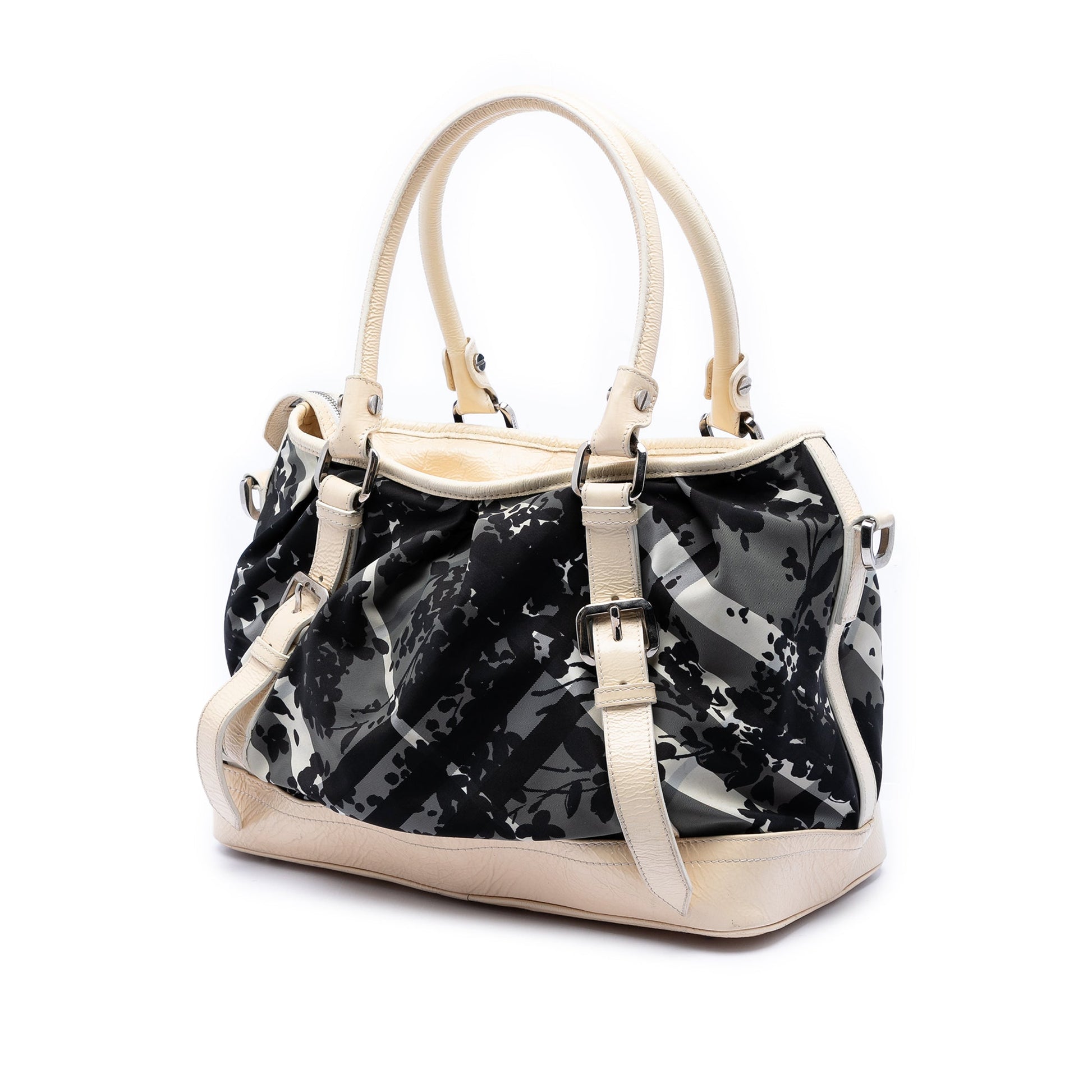 Burberry Floral Beat Check Nylon and Patent Satchel