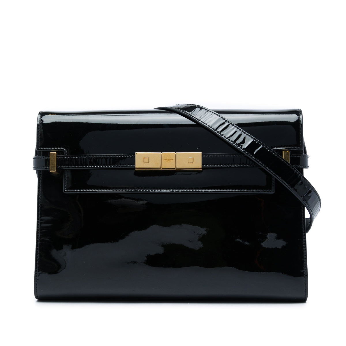 Saint Laurent Medium Patent Manhattan Shoulder Bag — Black