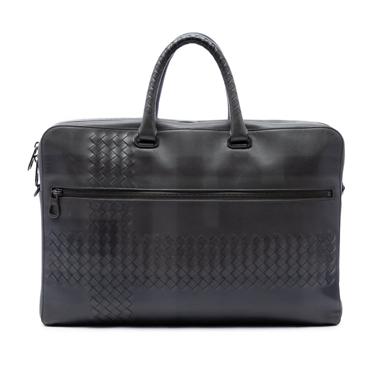 Bottega Veneta Intrecciato Trimmed Nappa Business Bag — Gray