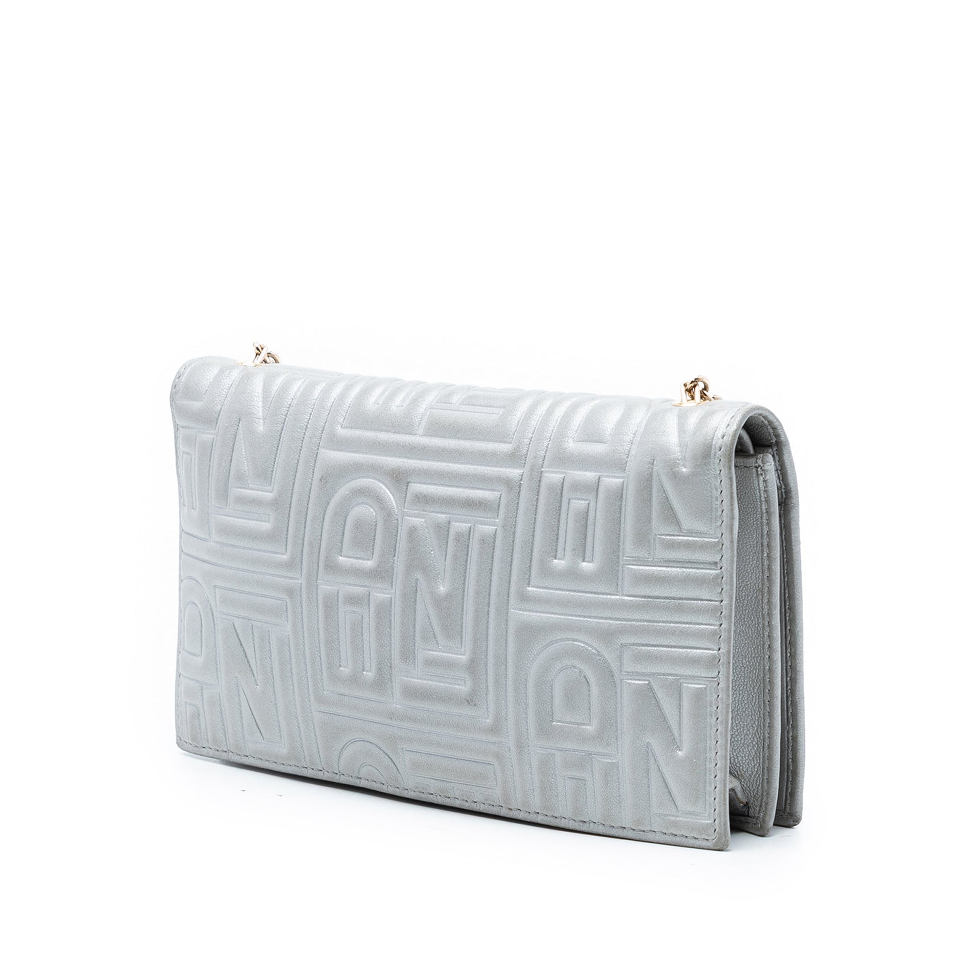 Fendi Metallic Embossed Nappa Logo Chain Clutch