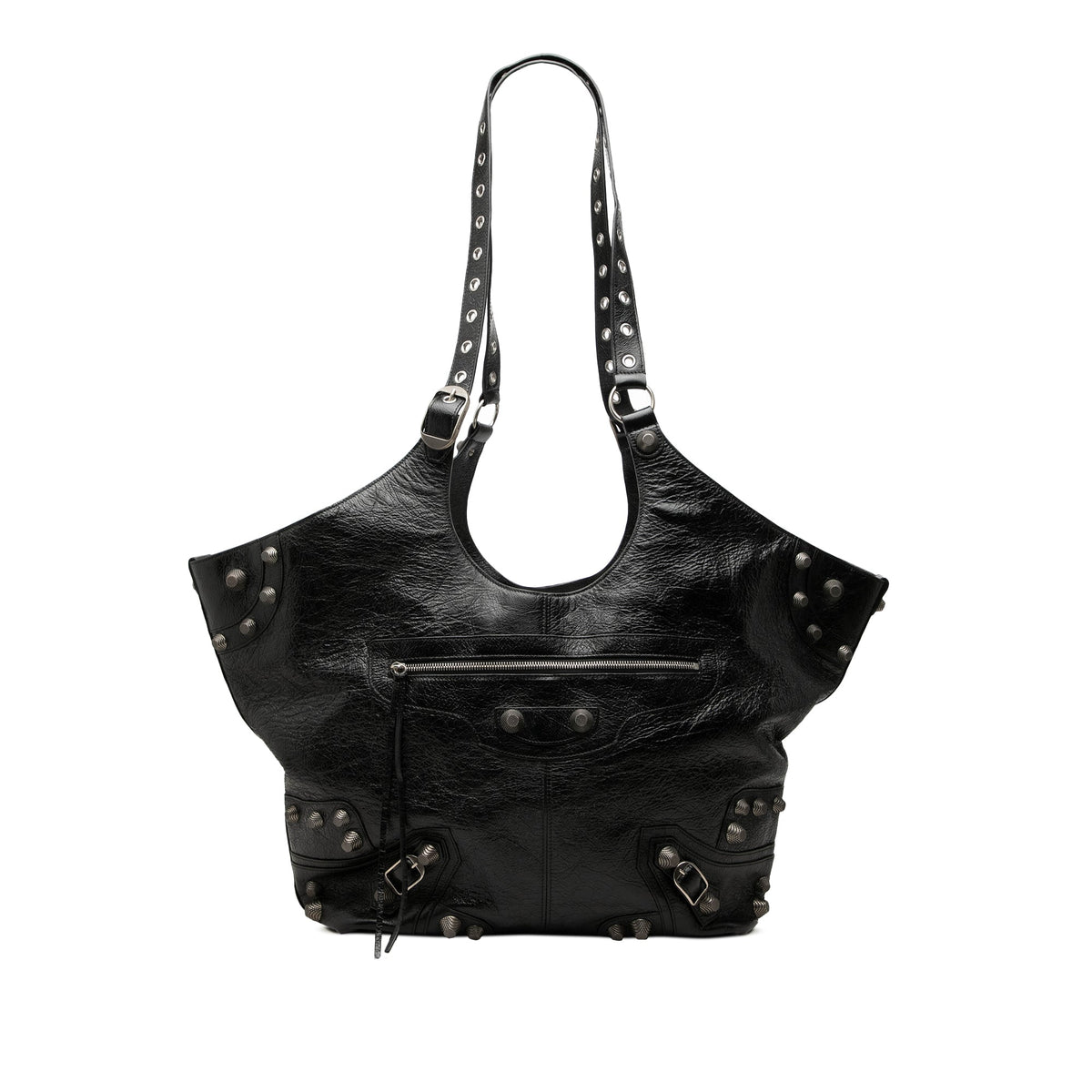 Balenciaga Large Arena Lambskin Motocross Le Cagole Carry All Tote — Black