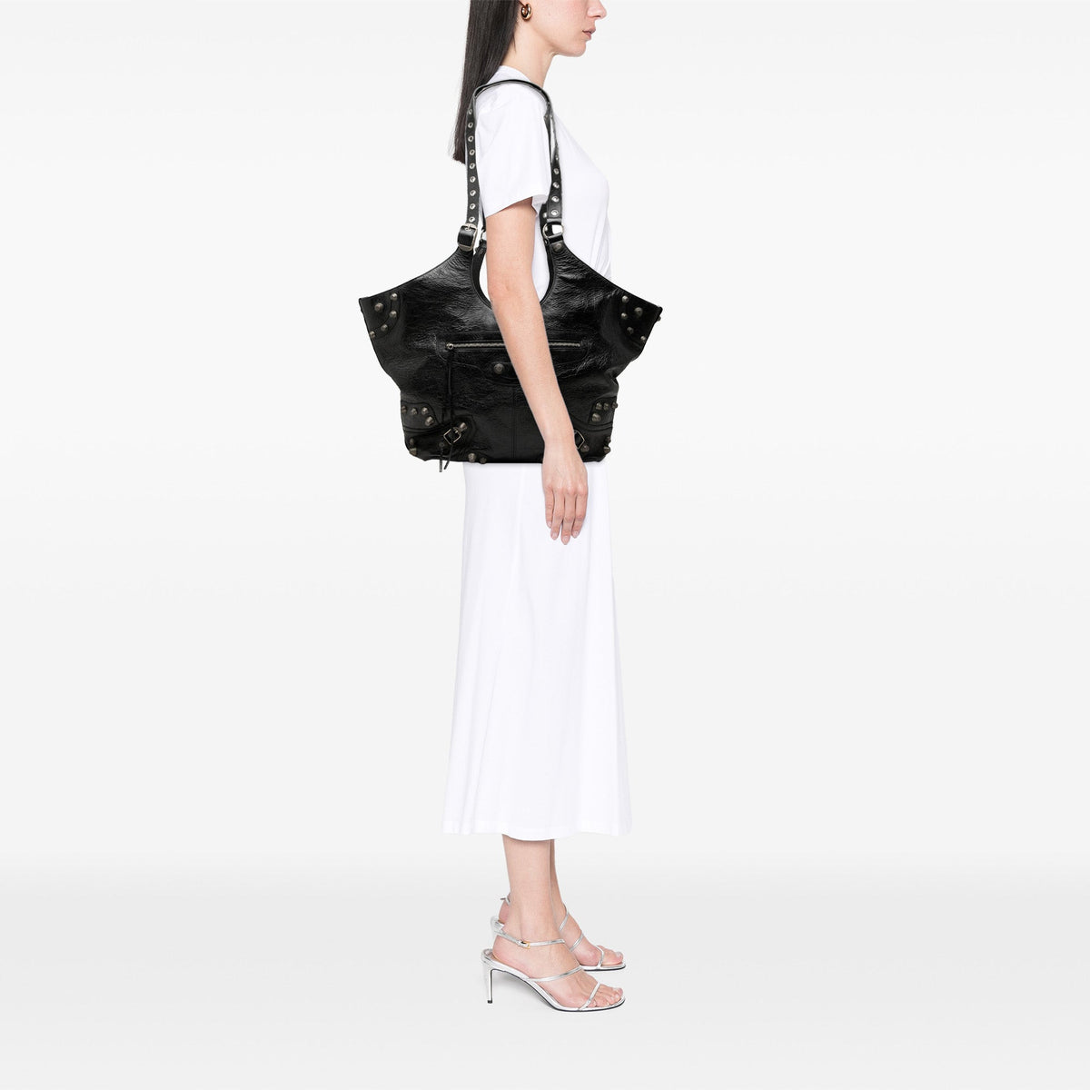 Balenciaga Large Arena Lambskin Motocross Le Cagole Carry All Tote — Black