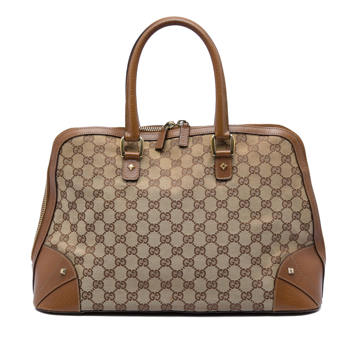 Gucci GG Canvas Dome Nailhead Handbag — Beige