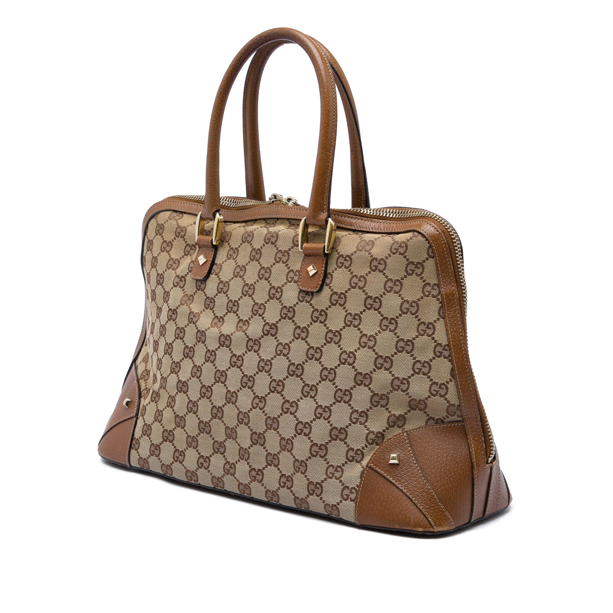 Gucci GG Canvas Dome Nailhead Handbag — Beige