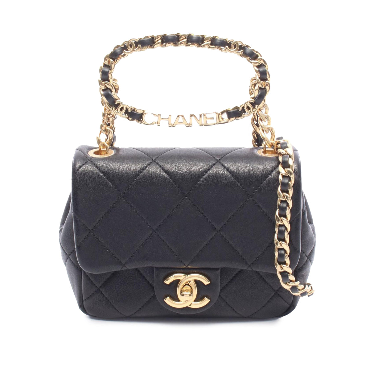 Chanel Mini Quilted Lambskin Round Top Handle Flap — Black
