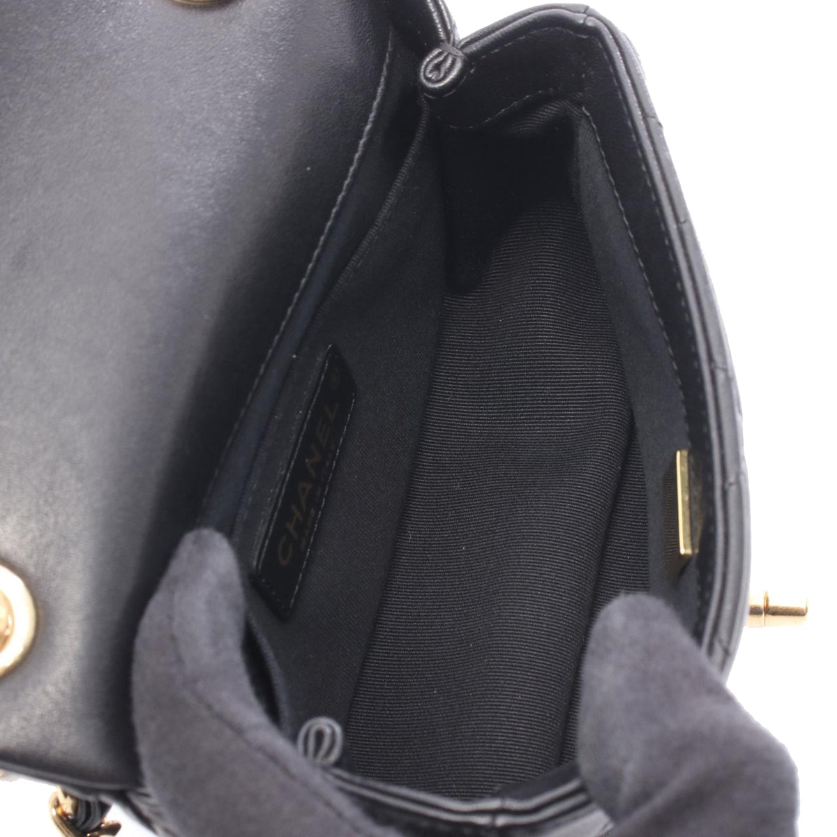Chanel Mini Quilted Lambskin Round Top Handle Flap — Black