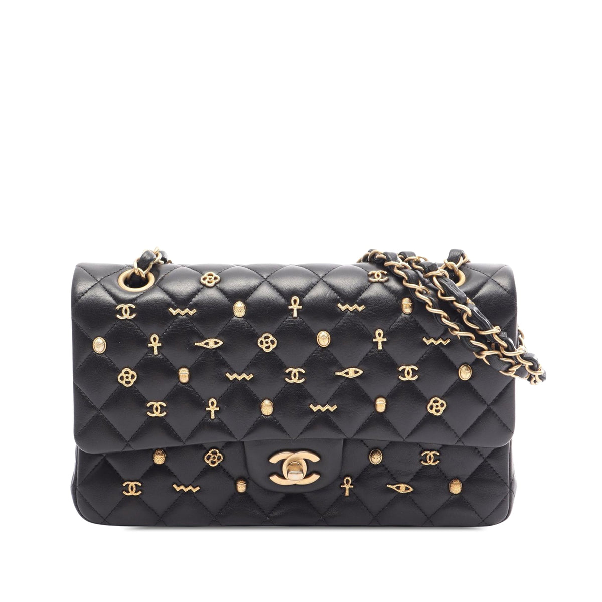 Chanel Medium Classic Lambskin Egyptian Amulet Charms Double Flap