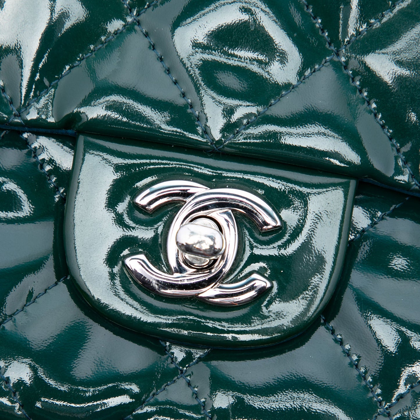 Chanel CC Quilted Patent Clutch With Chain
