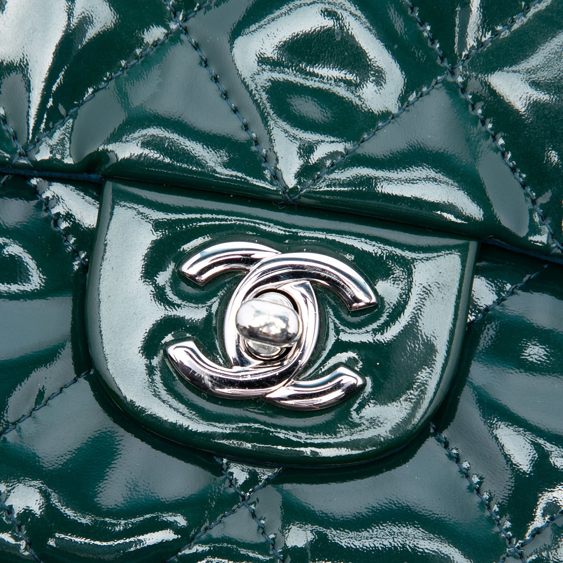 Chanel CC Quilted Patent Clutch With Chain