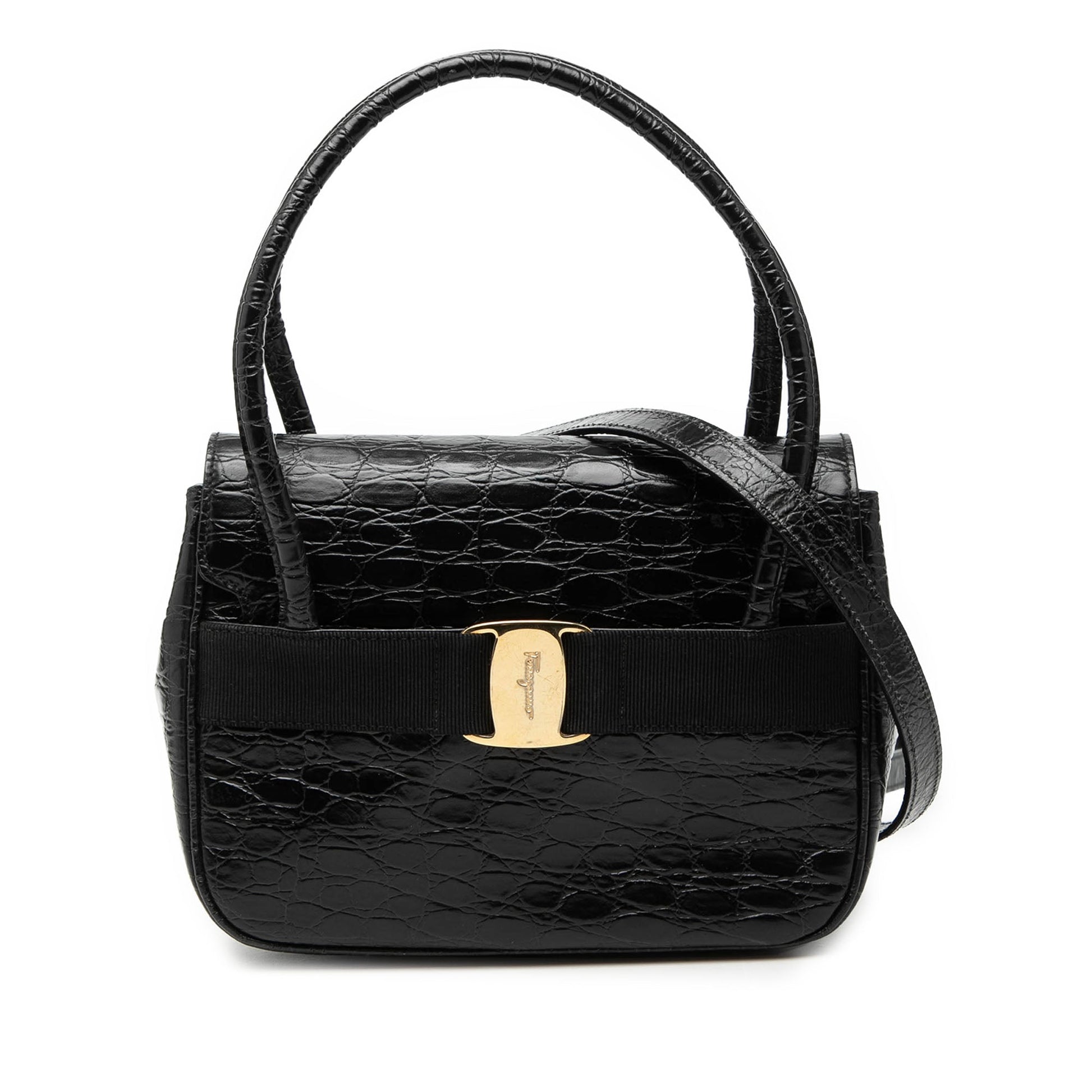 Croc Embossed Vara Bow Top Handle Bag