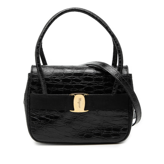 Croc Embossed Vara Bow Top Handle Bag