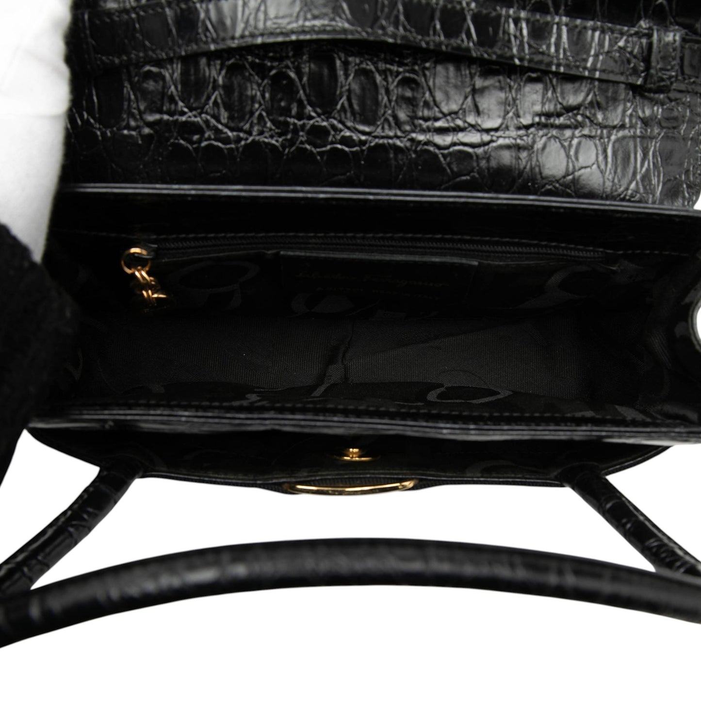 Croc Embossed Vara Bow Top Handle Bag