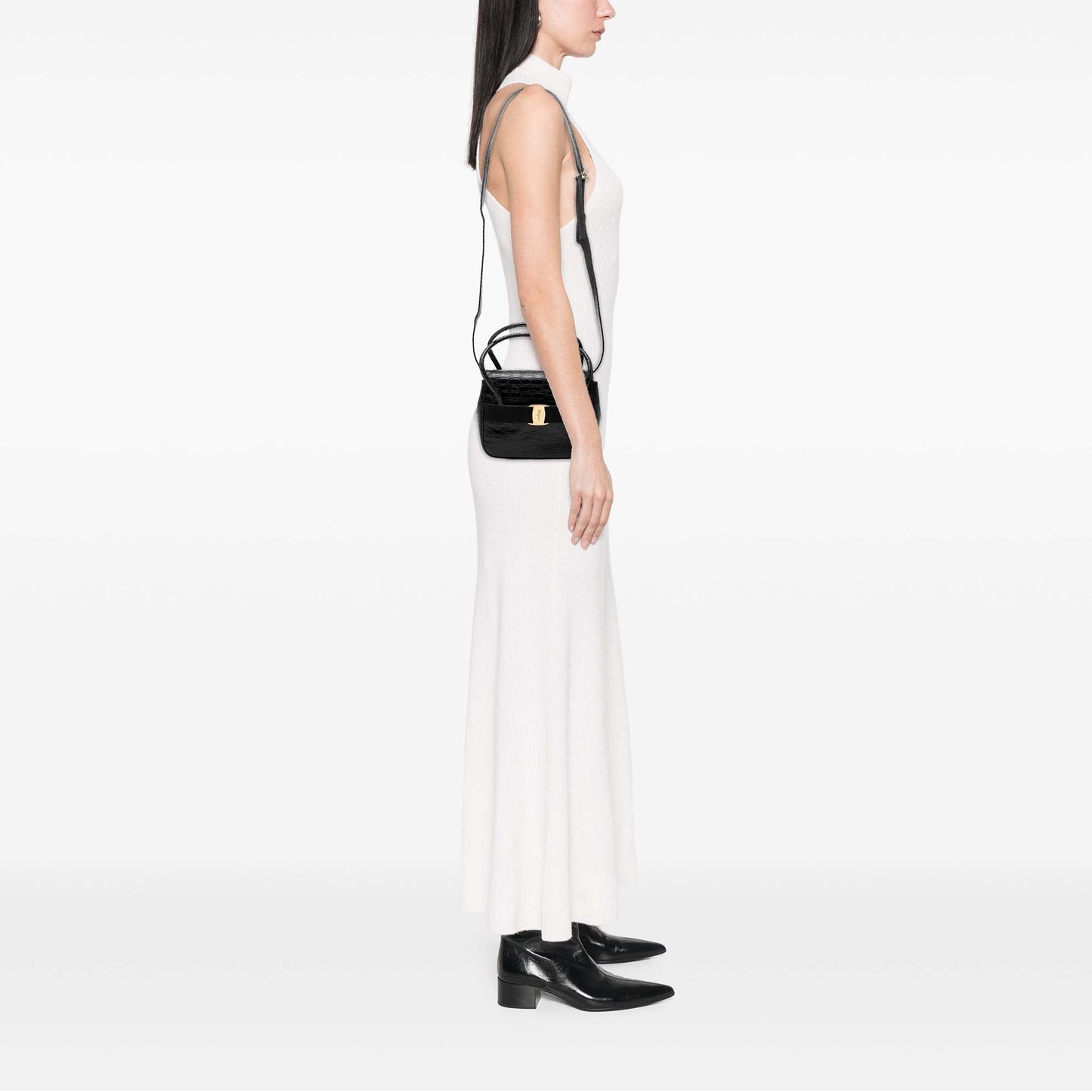 Croc Embossed Vara Bow Top Handle Bag
