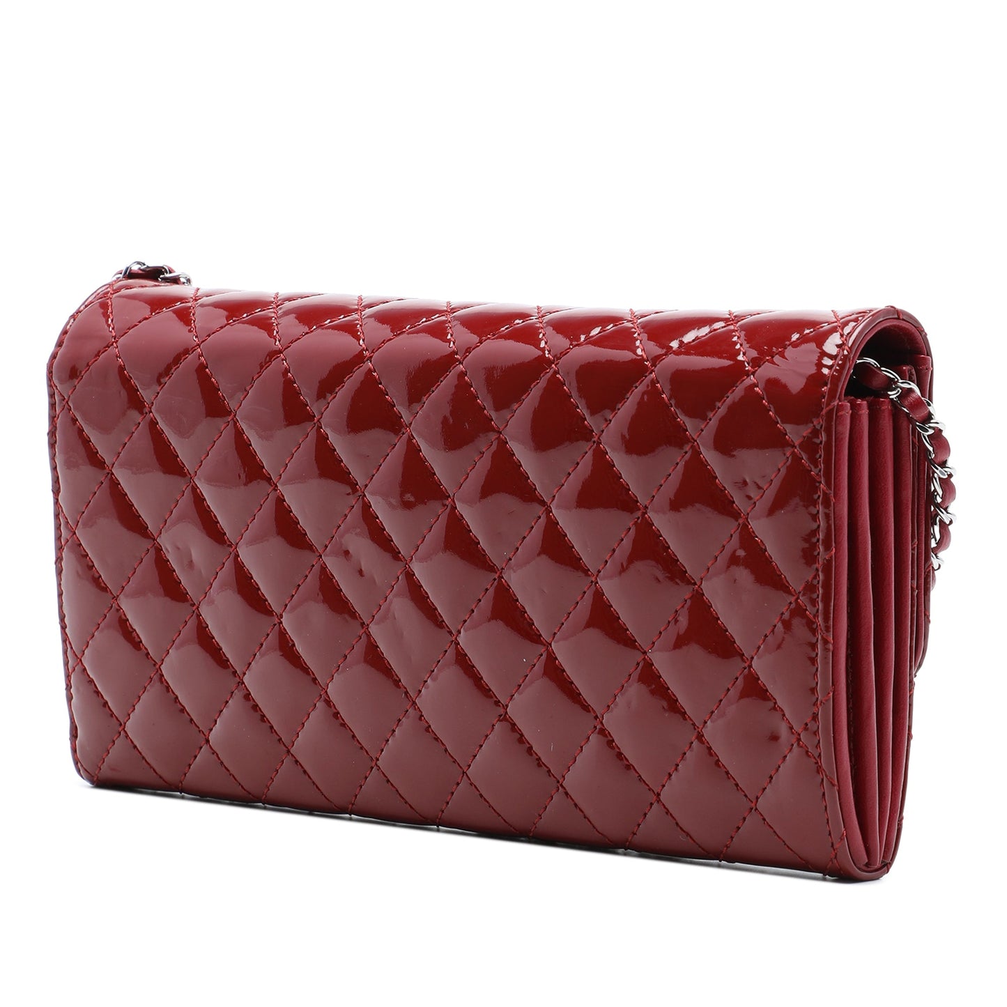 Chanel Quilted Patent Brilliant East West Flap Clutch with Chain