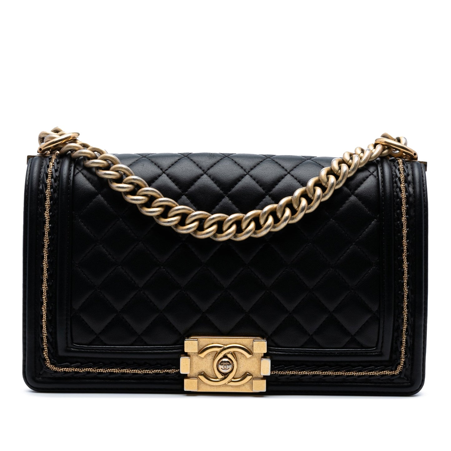 Chanel Old Medium Quilted Lambskin Chain Boy Flap