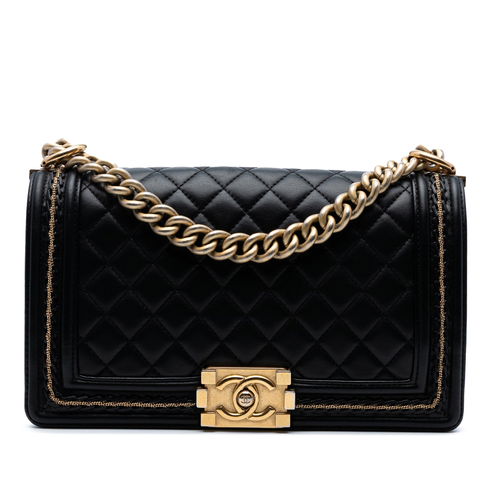 Chanel Old Medium Quilted Lambskin Chain Boy Flap