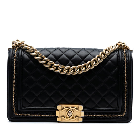 Chanel Old Medium Quilted Lambskin Chain Boy Flap