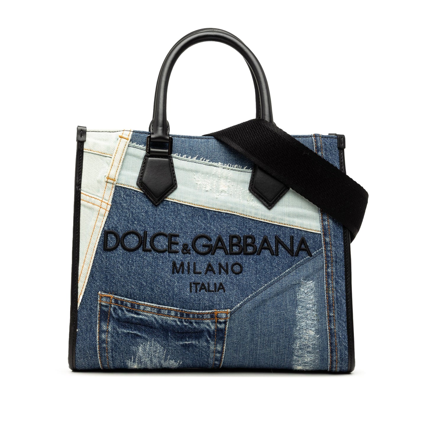 Dolce & Gabbana Denim Patchwork Logo Shopper Tote