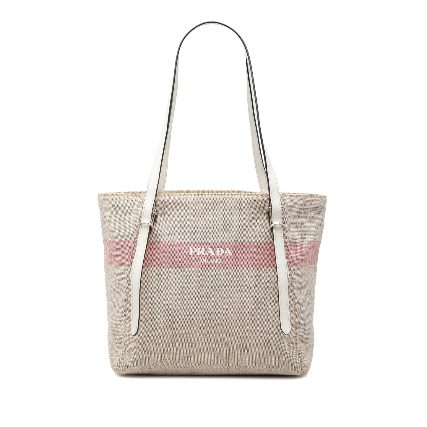 Prada Canvas Logo Stripe Shopper Tote