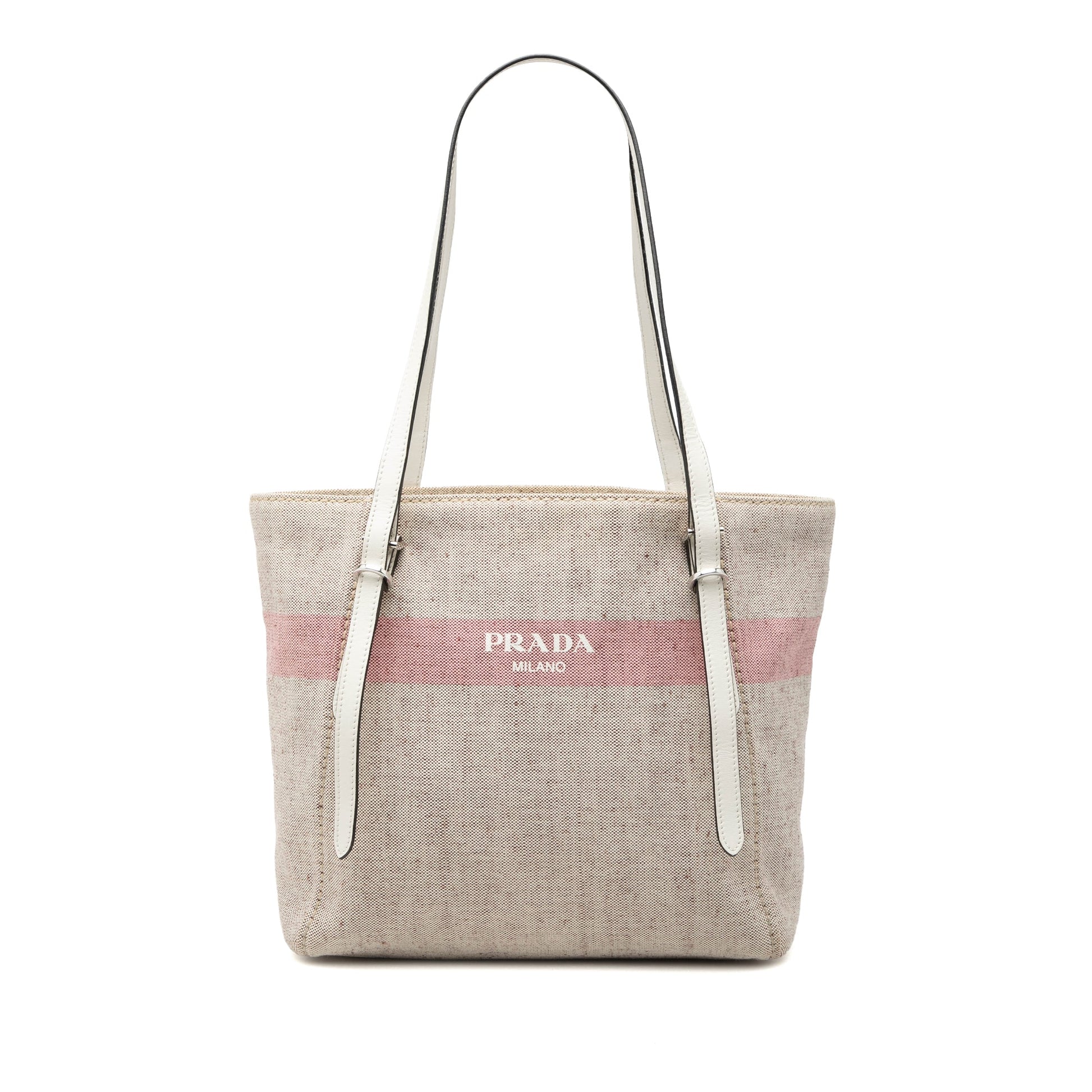 Prada Canvas Logo Stripe Shopper Tote